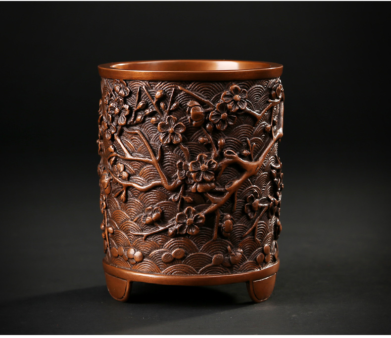 仿古梅花紋筆筒，文房四寶擺件