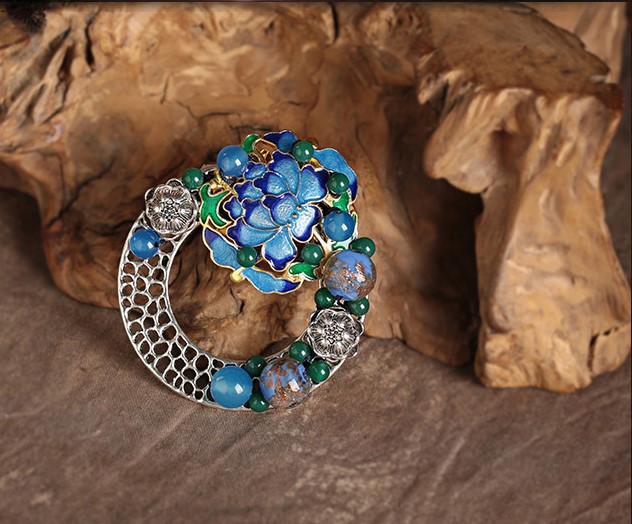 藍(lán)蓮花復(fù)古風(fēng)毛衣胸針，家佳樂文學(xué)胸花飾品