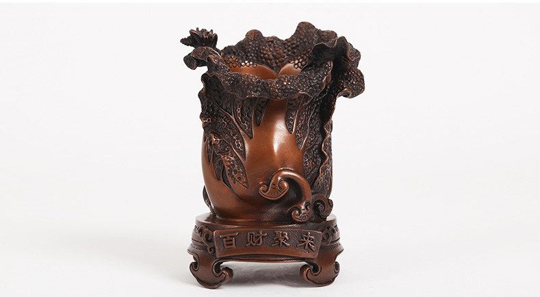 仿古百財聚來筆筒，招財文房四寶擺件