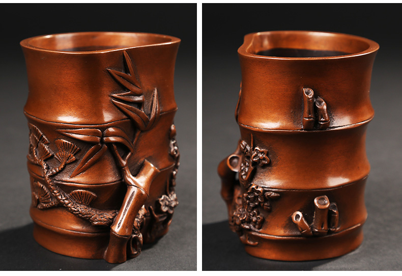 仿古竹子筆筒，文房四寶擺件