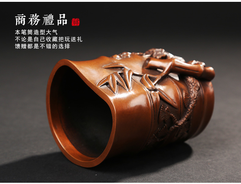 仿古竹子筆筒，文房四寶擺件