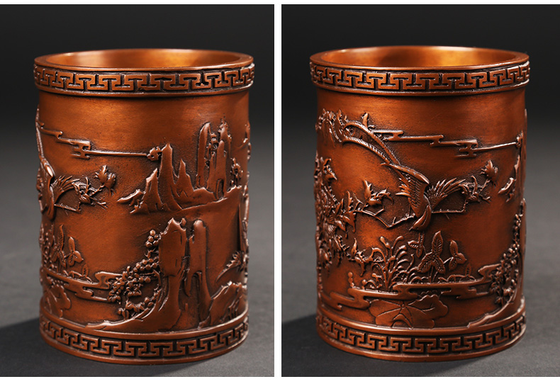 仿古喜鵲筆筒，文房四寶擺件