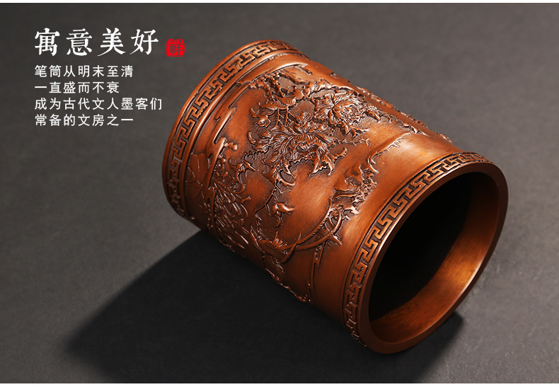 仿古喜鵲筆筒，文房四寶擺件
