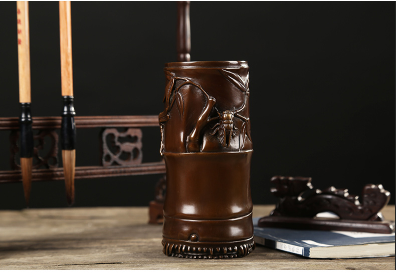 仿古知足常樂高潔筆筒，文房四寶擺件