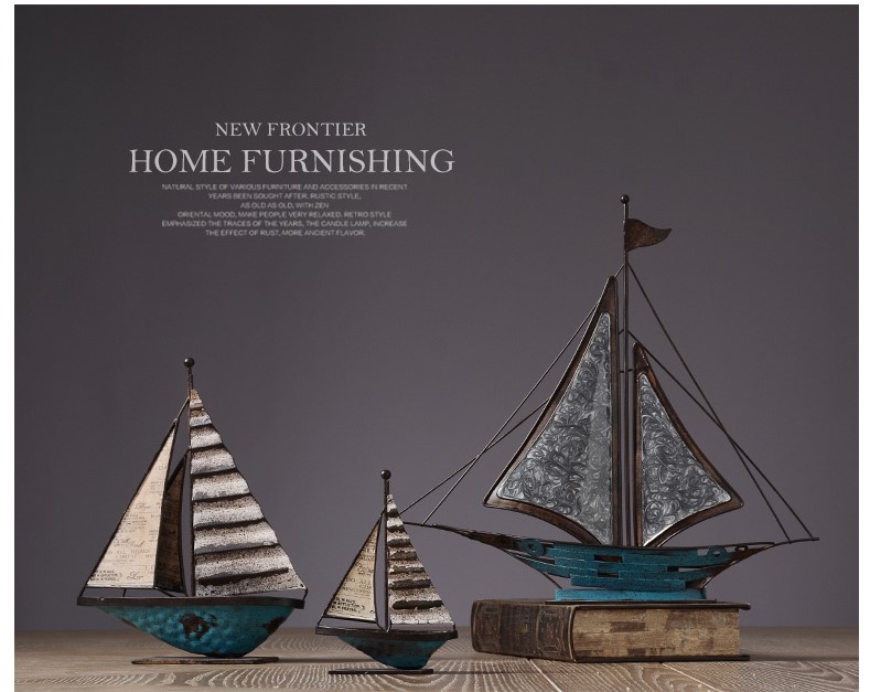 古典鐵藝帆船擺件，做舊鐵藝品