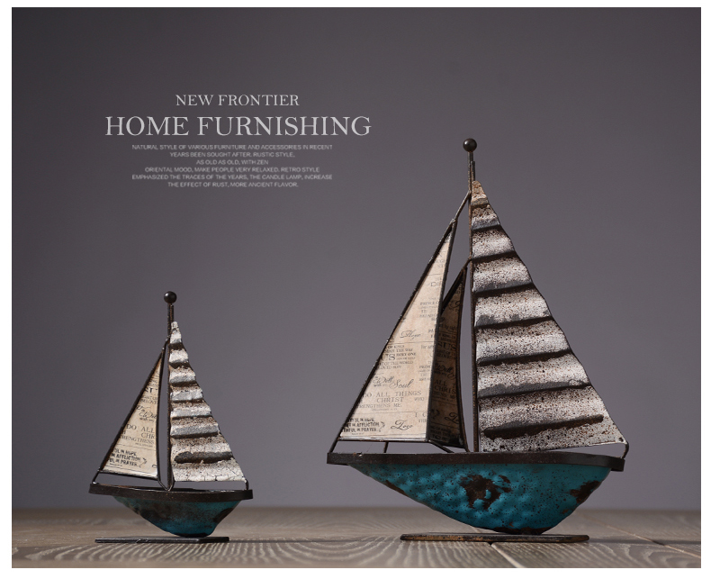 古典鐵藝帆船擺件，做舊鐵藝品