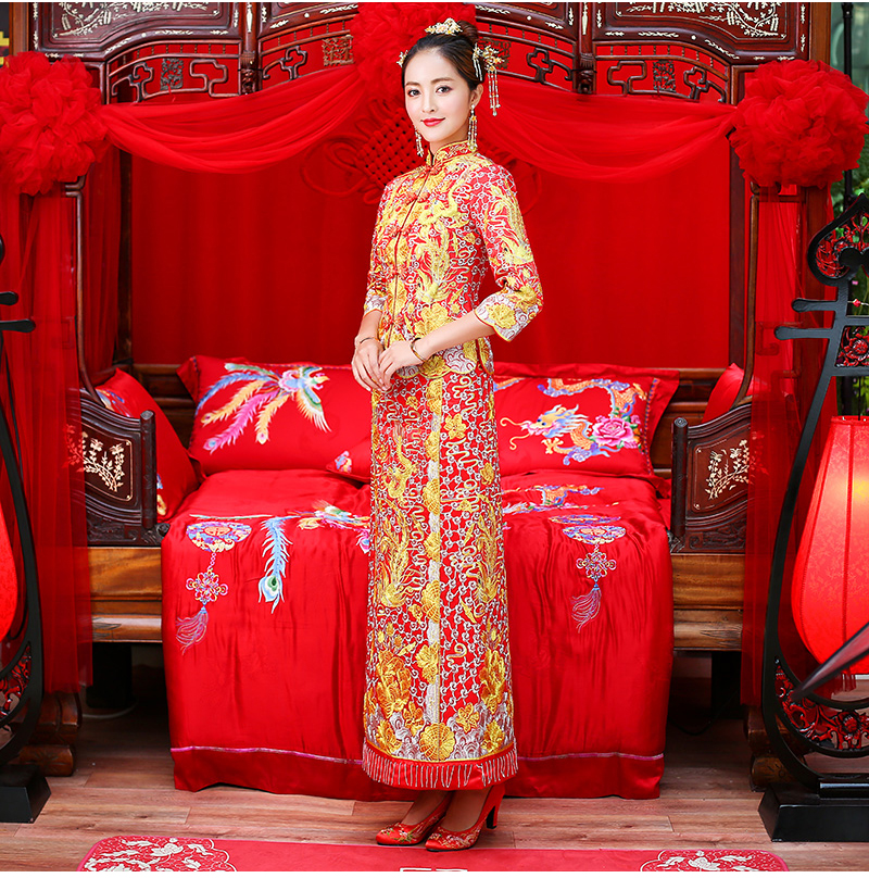 時尚復古設計中式禮服，新娘結(jié)婚禮服