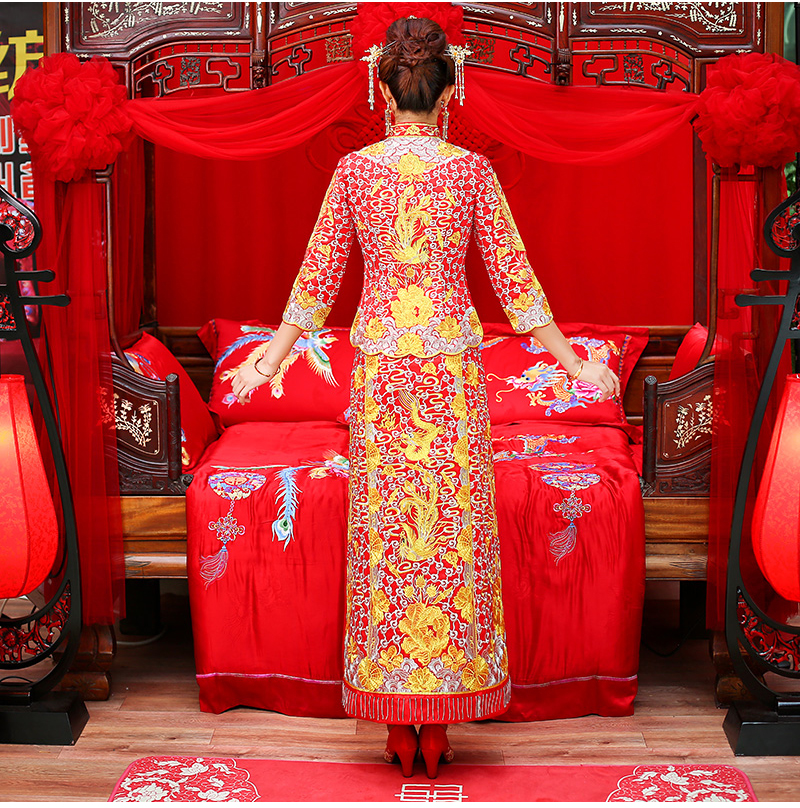 時尚復古設計中式禮服，新娘結(jié)婚禮服