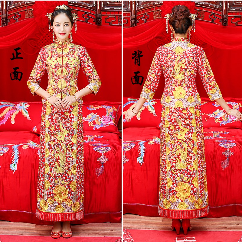 時尚復古設計中式禮服，新娘結(jié)婚禮服