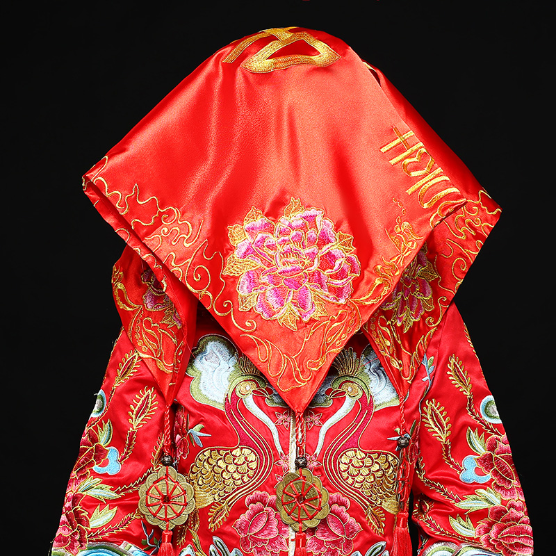 五款精美的新娘結(jié)婚紅蓋頭，中式刺繡喜帕蓋頭