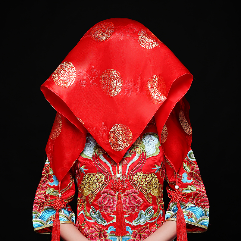 五款精美的新娘結(jié)婚紅蓋頭，中式刺繡喜帕蓋頭