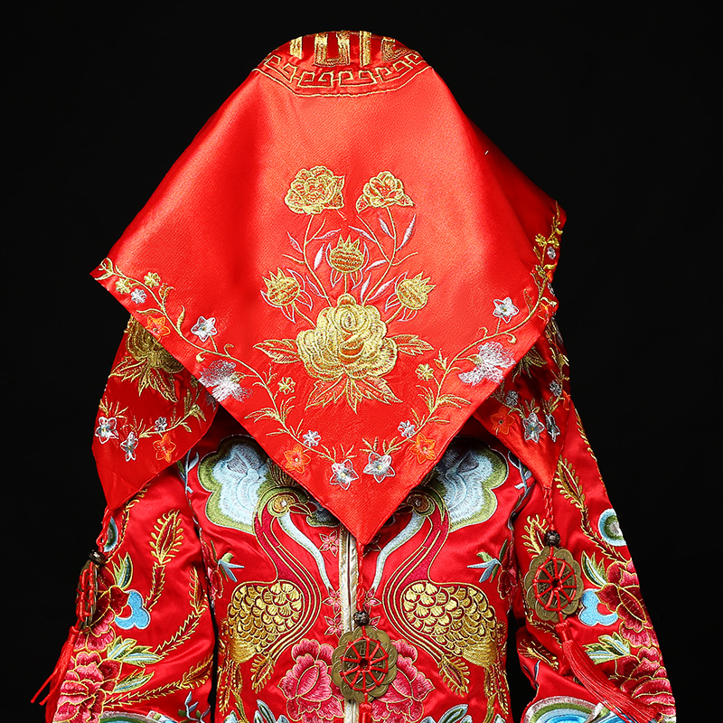五款精美的新娘結(jié)婚紅蓋頭，中式刺繡喜帕蓋頭
