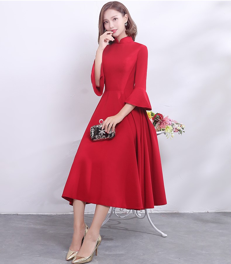 復古荷葉袖口中式禮服，簡約時尚晚禮服