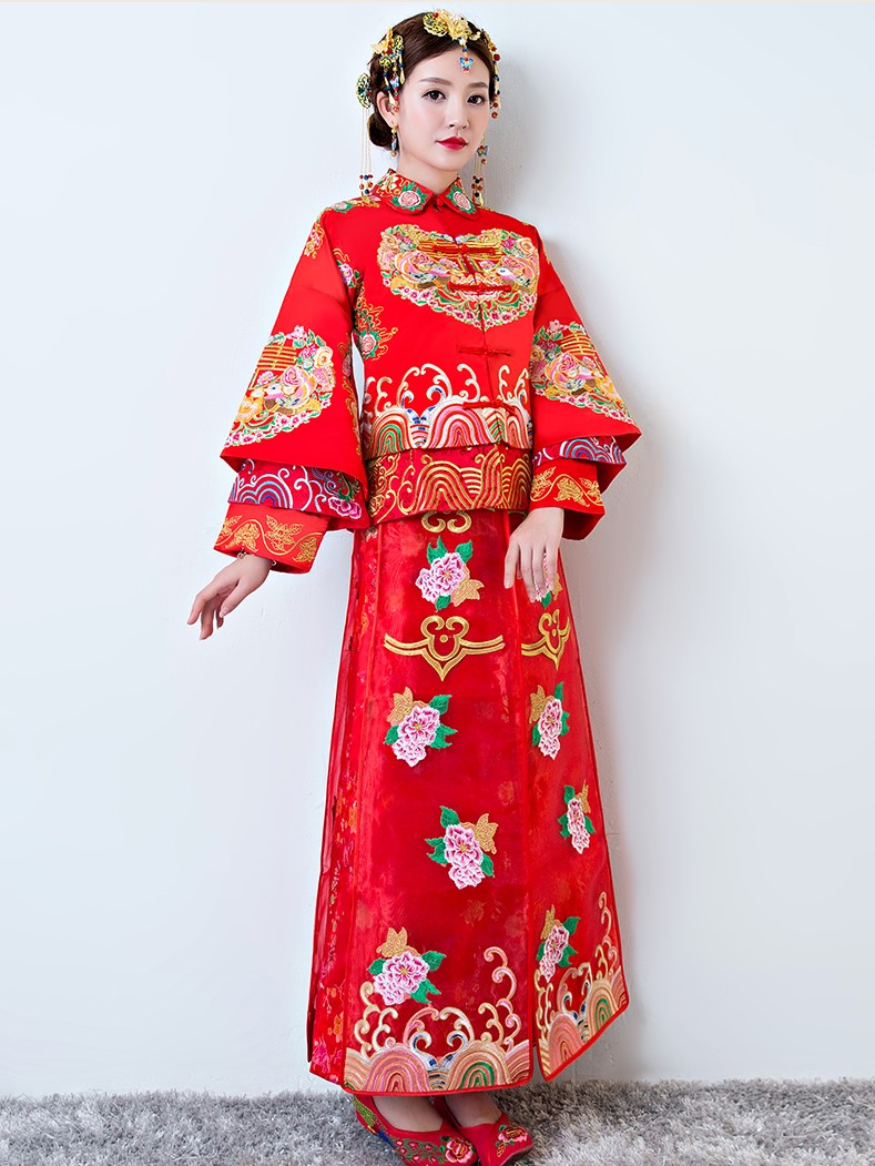 中國(guó)古典元素中式禮服，家佳樂(lè)文學(xué)新娘結(jié)婚禮服