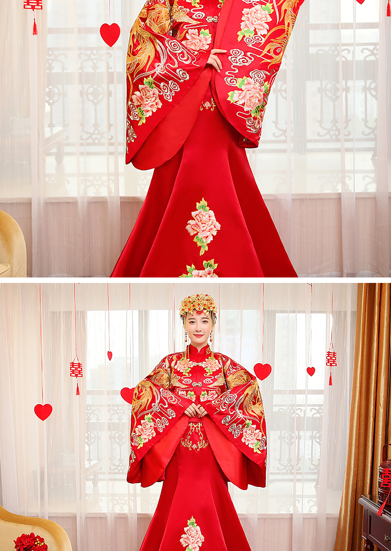 華麗復(fù)古中式禮服，新娘魚尾結(jié)婚禮服