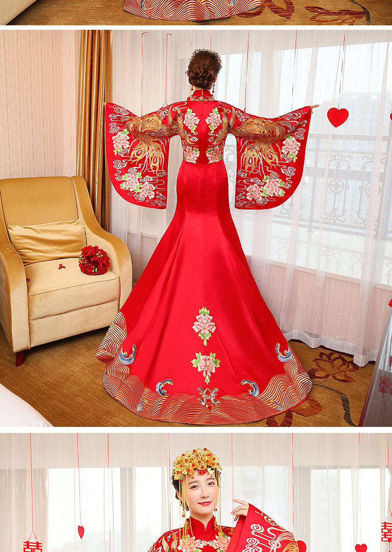 華麗復(fù)古中式禮服，新娘魚尾結(jié)婚禮服