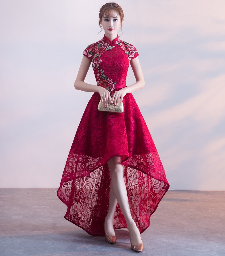 端莊優(yōu)雅中式禮服，前短后長晚禮服