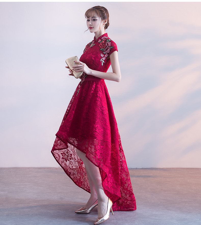 端莊優(yōu)雅中式禮服，前短后長晚禮服