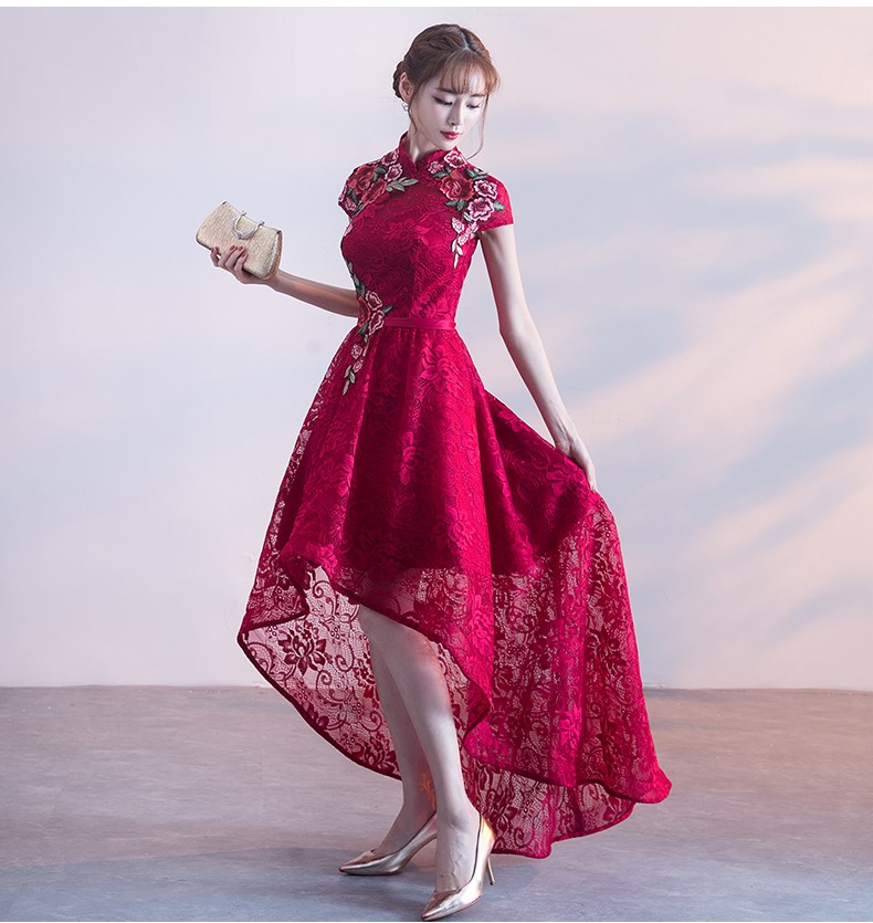 端莊優(yōu)雅中式禮服，前短后長晚禮服