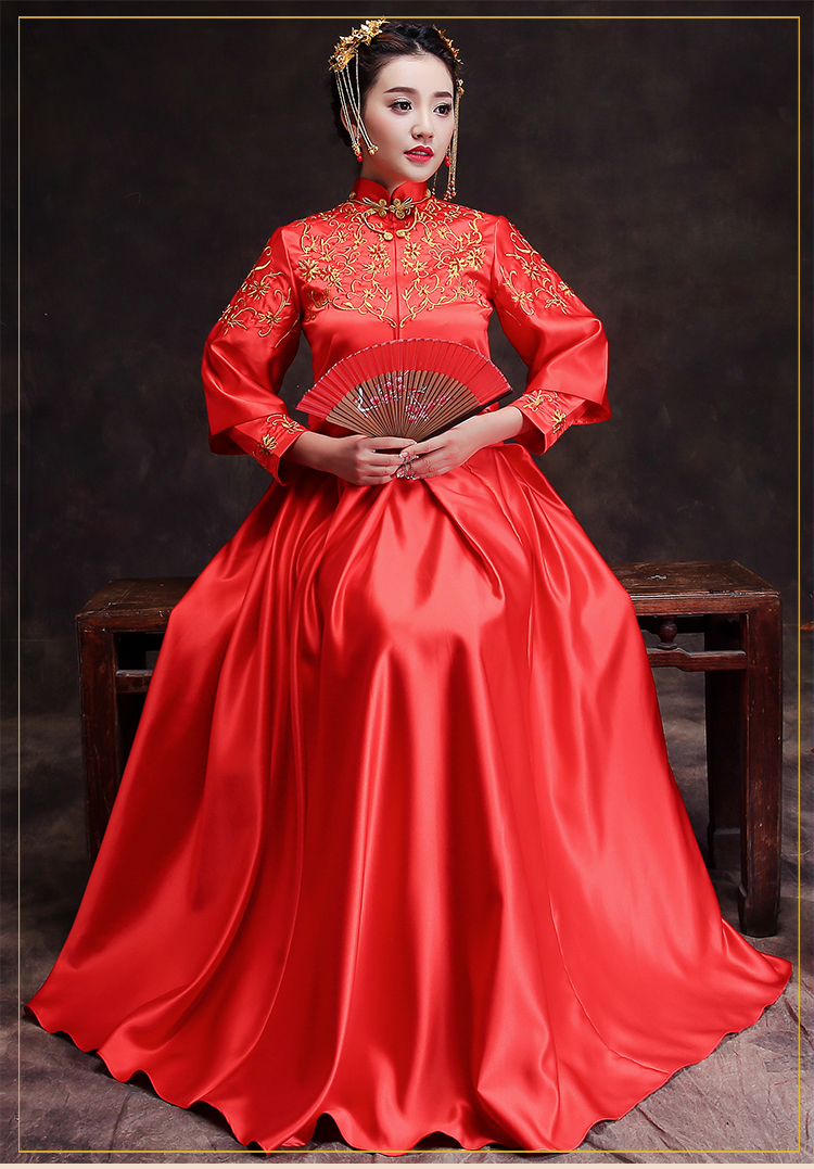 時(shí)尚簡(jiǎn)約中式禮服，復(fù)古家佳樂文學(xué)新娘禮服