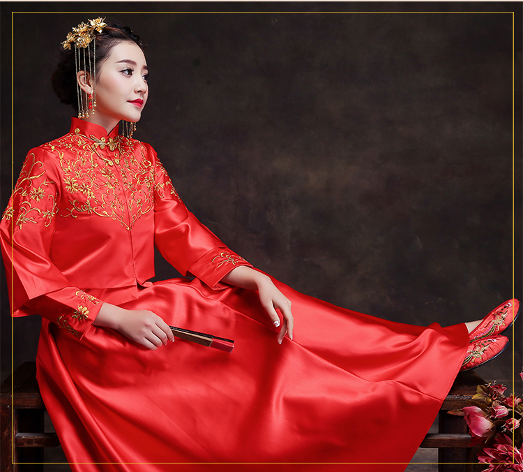 時(shí)尚簡(jiǎn)約中式禮服，復(fù)古家佳樂文學(xué)新娘禮服