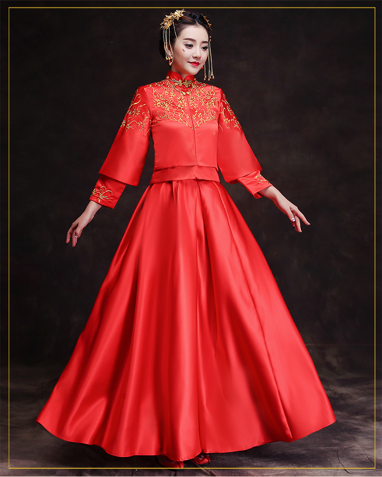 時(shí)尚簡(jiǎn)約中式禮服，復(fù)古家佳樂文學(xué)新娘禮服