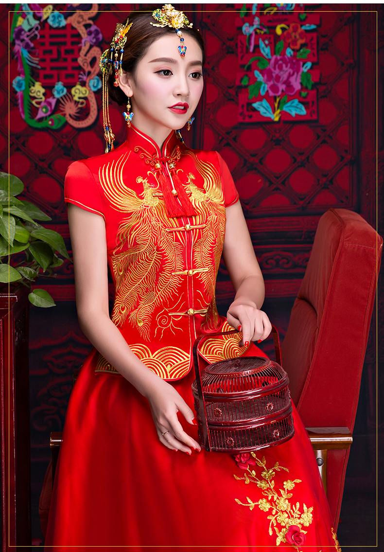 短袖對襟中式禮服，蕾絲裙新娘禮服