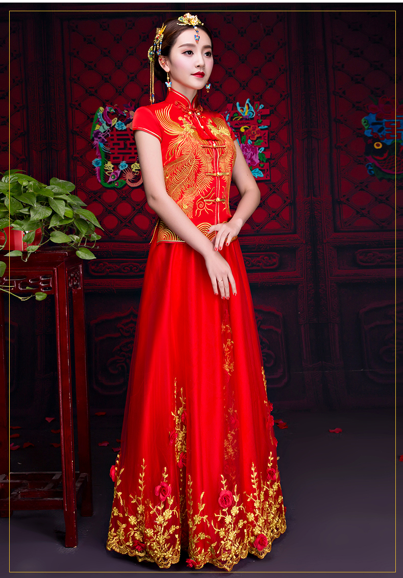 短袖對襟中式禮服，蕾絲裙新娘禮服