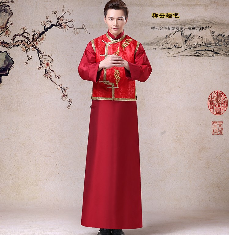 家佳樂文學祥云圖案新郎禮服，長袍褂衣中式禮服