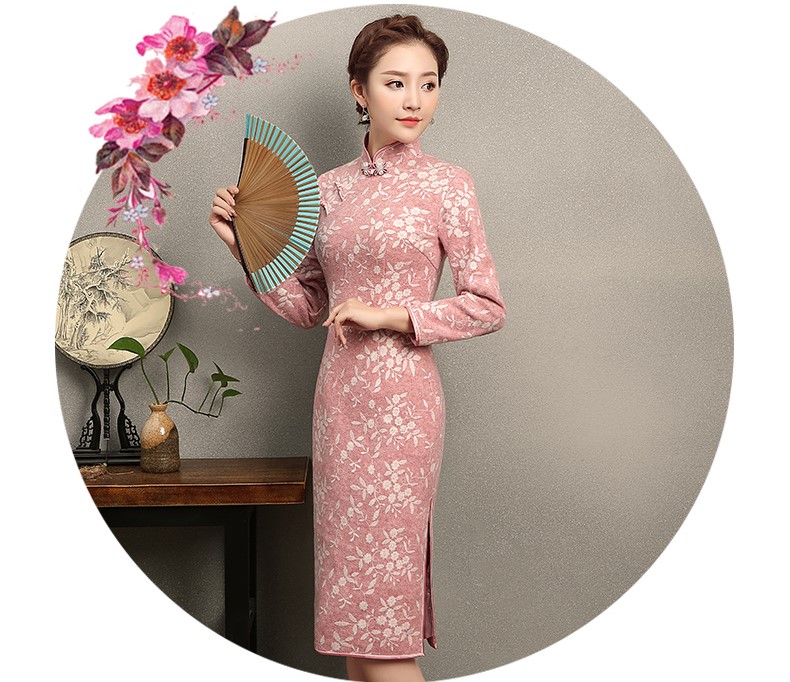 蒂香中長(zhǎng)款旗袍，粉嫩清純旗袍裙