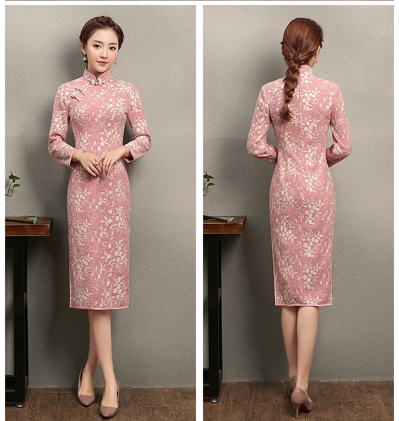 蒂香中長(zhǎng)款旗袍，粉嫩清純旗袍裙