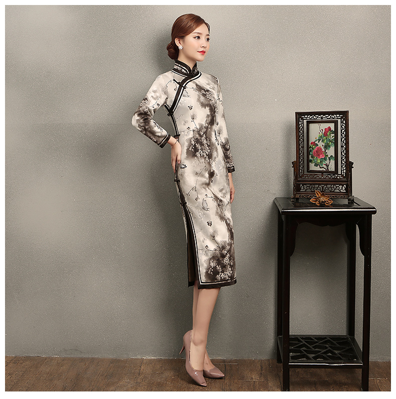 墨蝶時(shí)尚優(yōu)雅旗袍，水墨印花旗袍裙