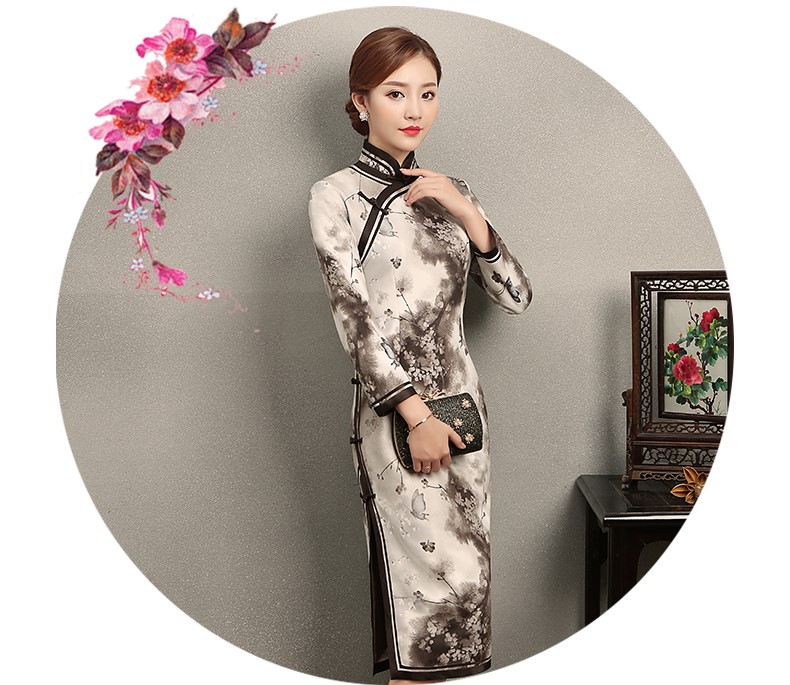 墨蝶時(shí)尚優(yōu)雅旗袍，水墨印花旗袍裙