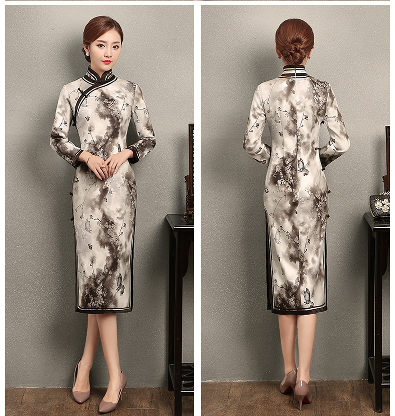 墨蝶時(shí)尚優(yōu)雅旗袍，水墨印花旗袍裙