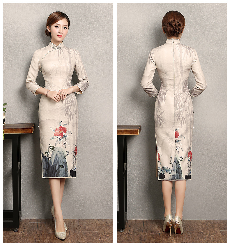 水墨山水印花染旗袍，復(fù)古家佳樂文學(xué)旗袍裙