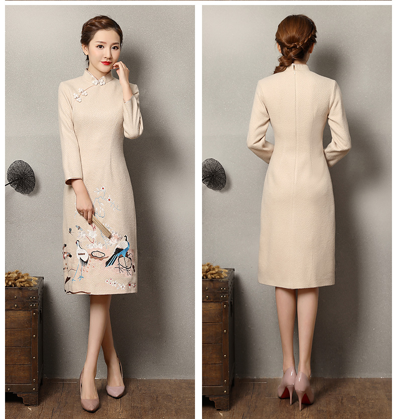 錦鶴刺繡旗袍，家佳樂(lè)文學(xué)旗袍裙