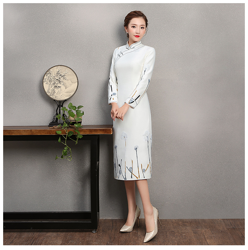 素凈寫意旗袍，簡(jiǎn)約白色旗袍裙