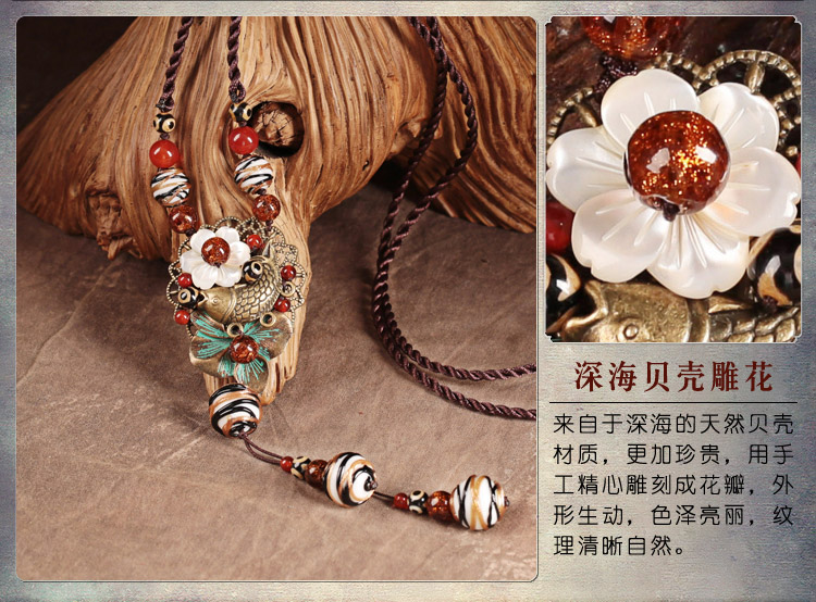 復古風琉璃吊墜毛衣鏈,魚影風銷項鏈