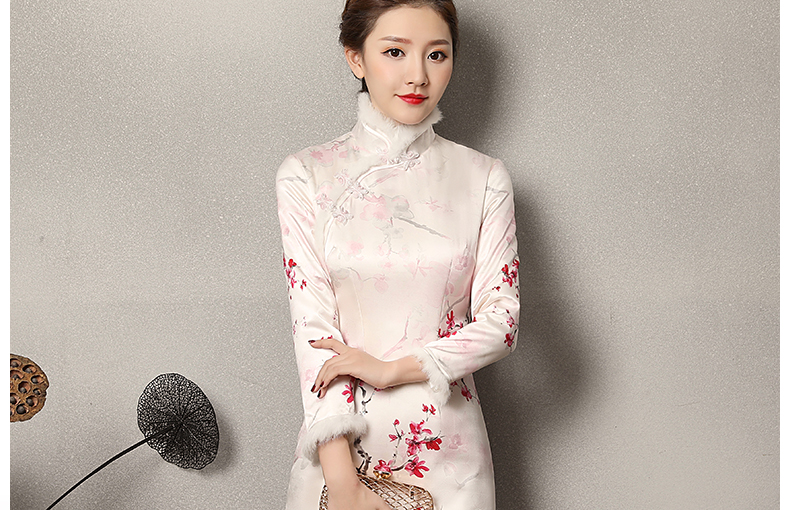 素雅紅雪水墨旗袍，復古梅花旗袍裙