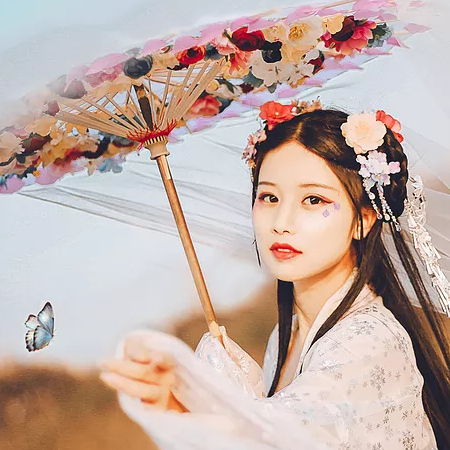 嬌艷帶傘女生頭像，唯美古風(fēng)真人頭像