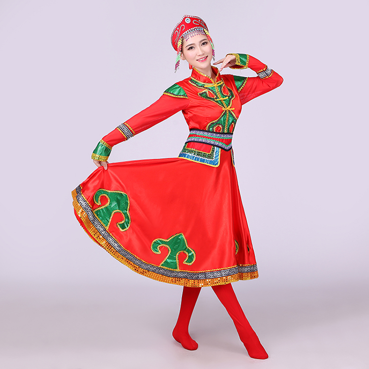紅色大裙擺蒙古族服飾，少數(shù)民族服裝