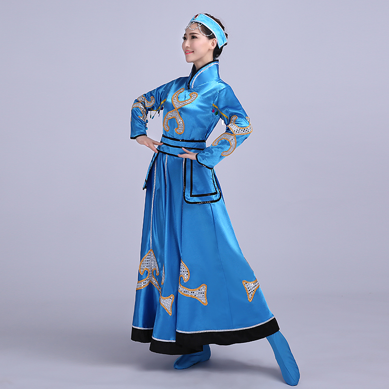 藍(lán)色大裙擺蒙古族服飾，少數(shù)民族服裝