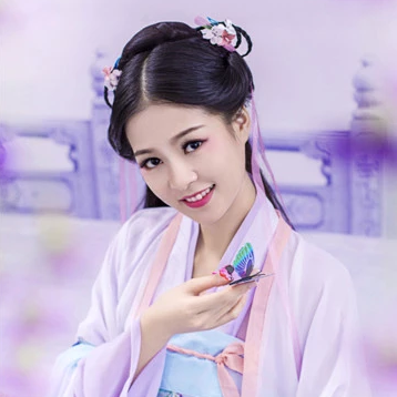 飄逸紫衣帶團扇女生頭像，唯美古風真人頭像