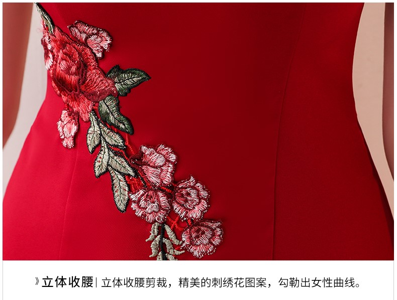 蕾絲花朵中式禮服，性感魚尾晚禮服