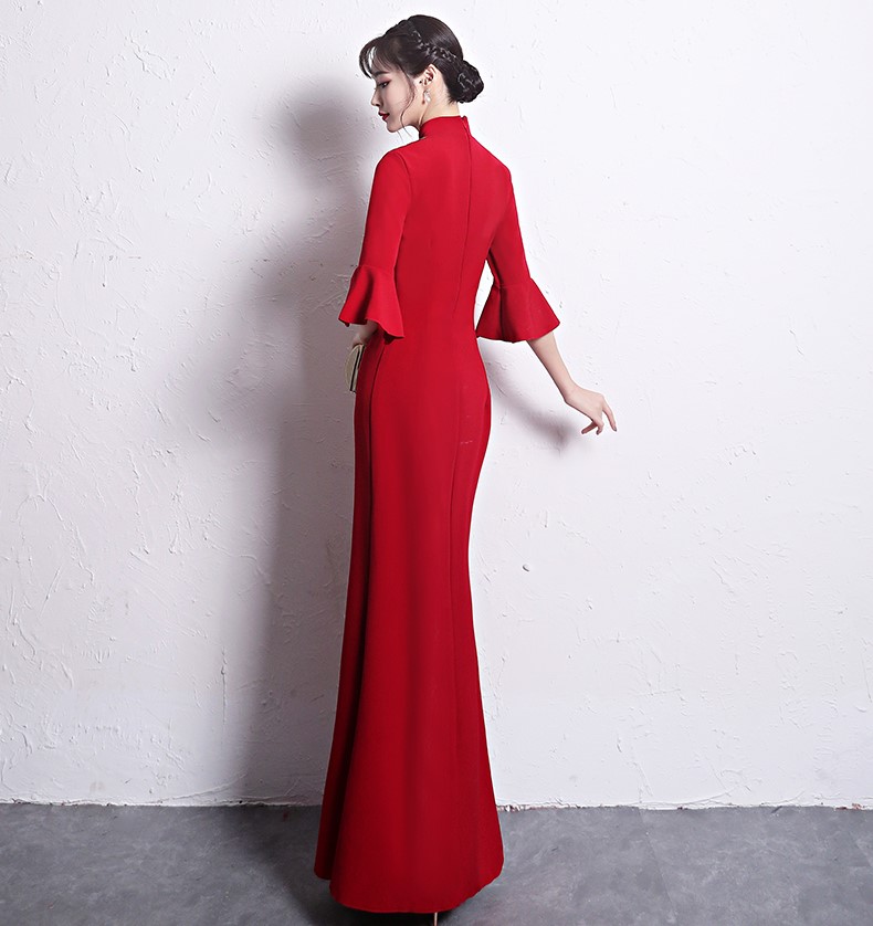時尚復古中式禮服，喇叭袖晚禮服