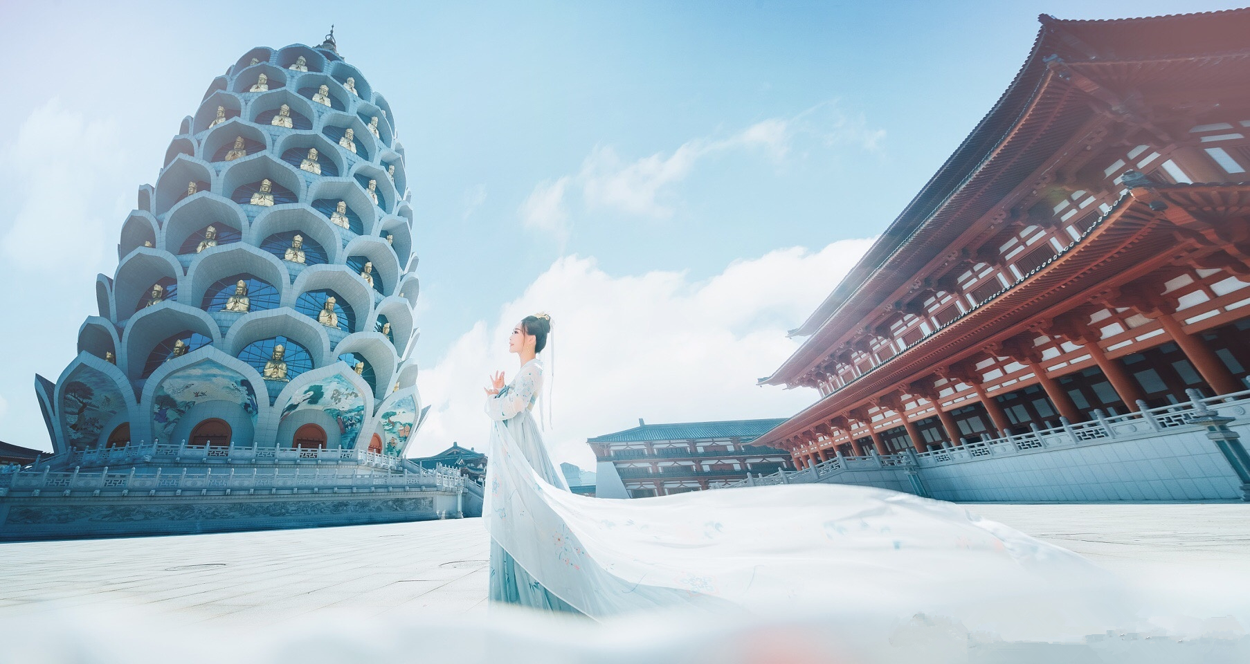 淡藍(lán)色漢服女子·古裝人像攝影