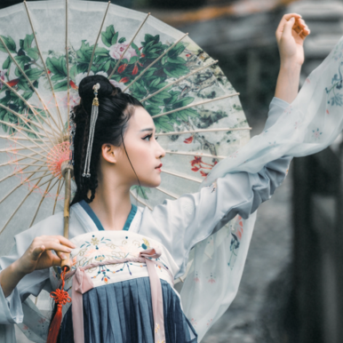 兩組齊胸襦裙?jié)h服女子頭像，唯美古風(fēng)真人頭像