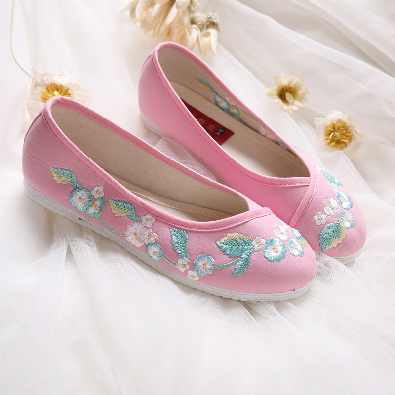 小清新花朵刺繡平底鞋，復(fù)古民族風(fēng)繡花鞋