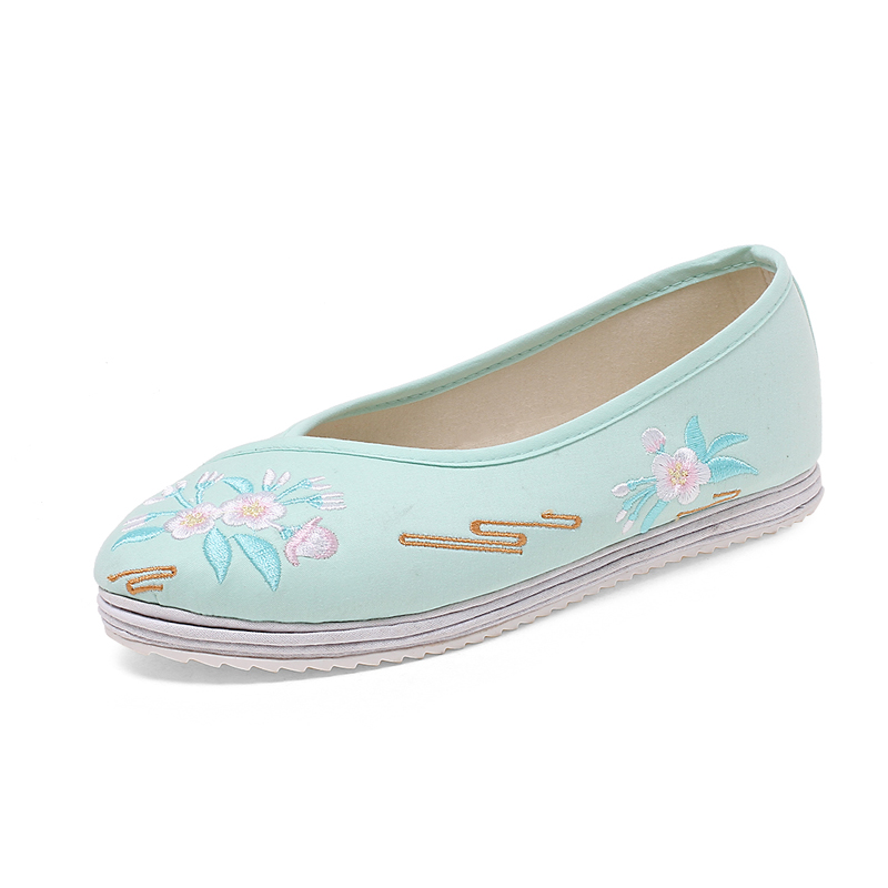 簡單別致花朵刺繡平底鞋，復古民族風繡花鞋