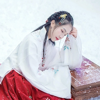 雪中團花帶傘女子頭像，唯美古真人頭像